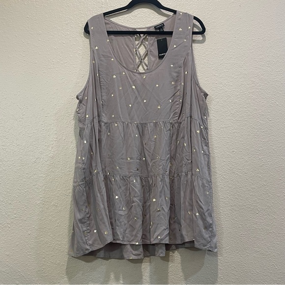TORRID TAUPE HEARTS CHALLIS LATTICE BACK SLEEVELESS TUNIC TANK 3X - Picture 3 of 10